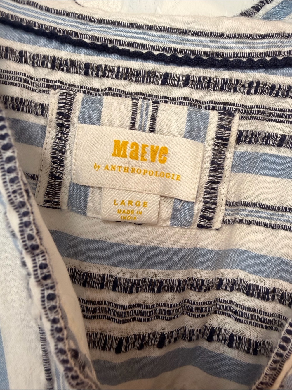 Anthropologie Maeve Blue White Striped Midi Shirt Dress large cotton collared - Picture 2 of 7